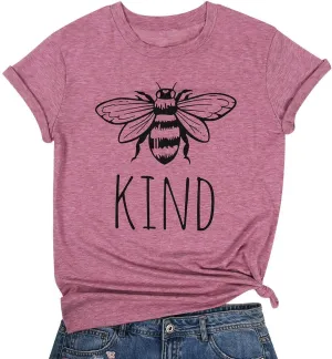 Be Kind Tshirt Women Cute Bee Graphic Shirt Funny Inspirational Teacher Short Sleeve Tees Tops