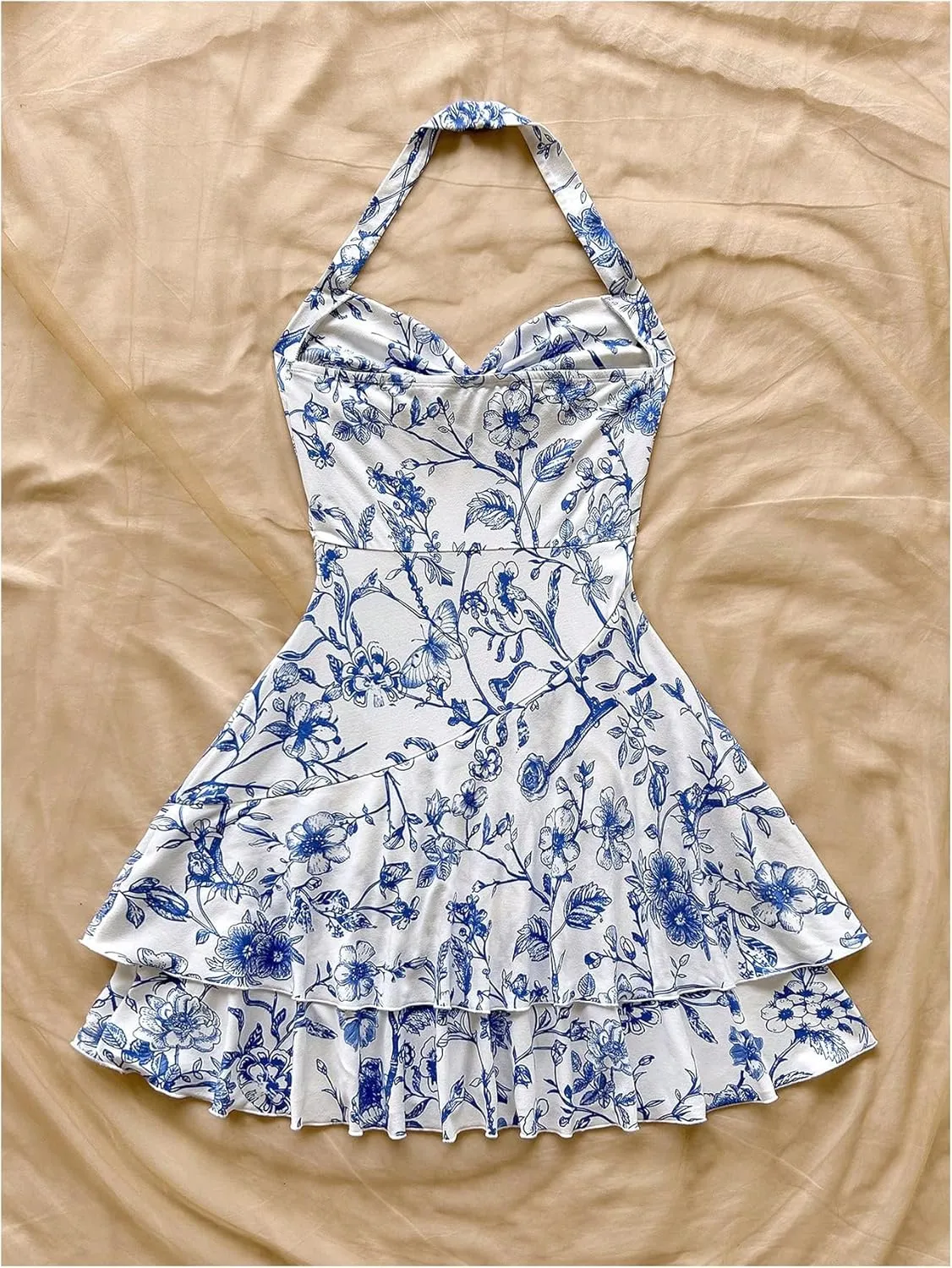 Floerns Women's Cute Summer Halter Neck Floral Print Short Sundress