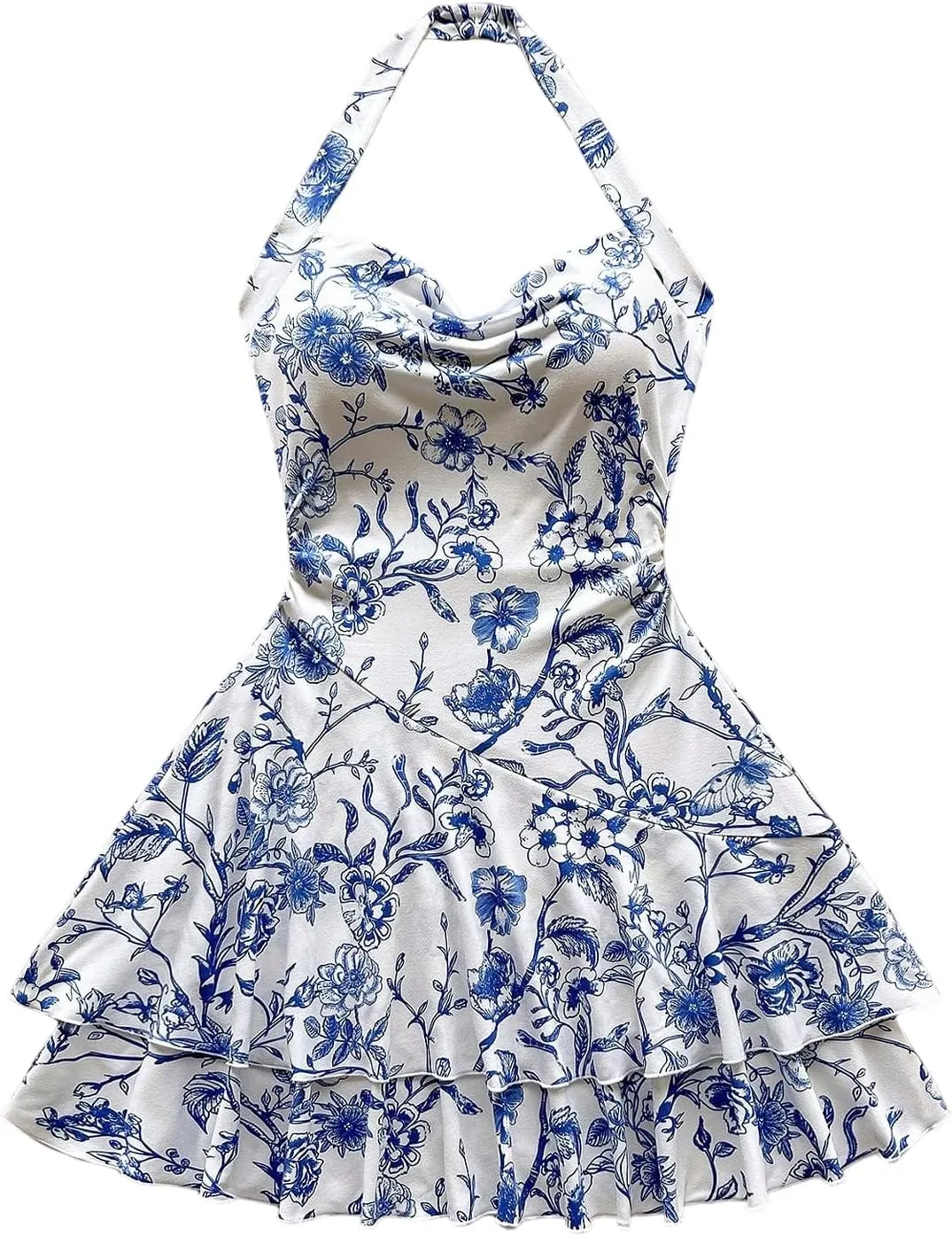 Floerns Women's Cute Summer Halter Neck Floral Print Short Sundress