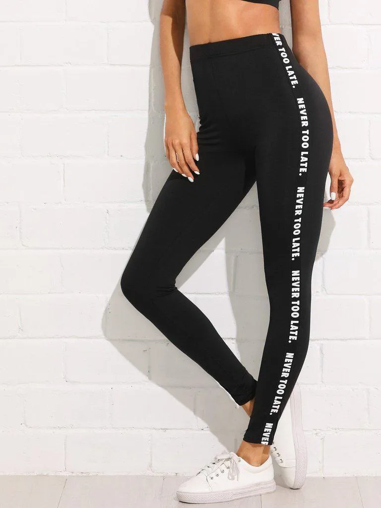 Letter Print Side Skinny Leggings