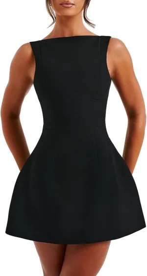 LuFeng Women's Summer Sexy Sleeveless Zipper Mock Neck Slim Fit A-line Mini Dress Bodycon Party Club Dress for Women