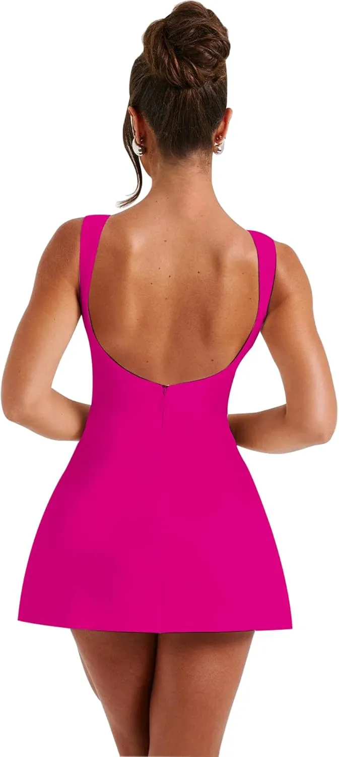 LuFeng Women's Summer Sexy Sleeveless Zipper Mock Neck Slim Fit A-line Mini Dress Bodycon Party Club Dress for Women