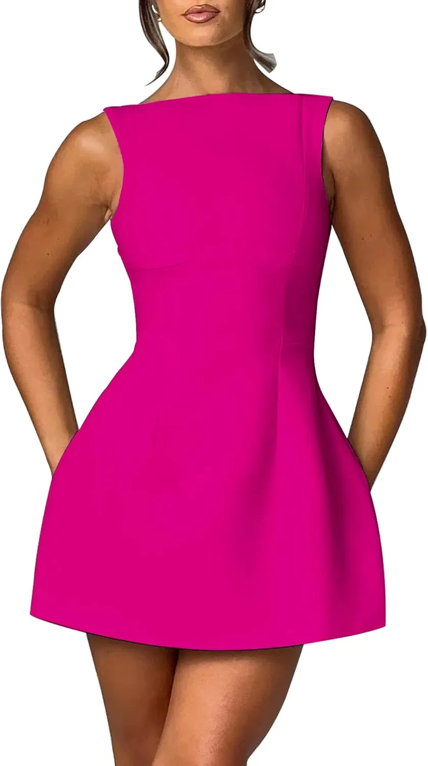 LuFeng Women's Summer Sexy Sleeveless Zipper Mock Neck Slim Fit A-line Mini Dress Bodycon Party Club Dress for Women