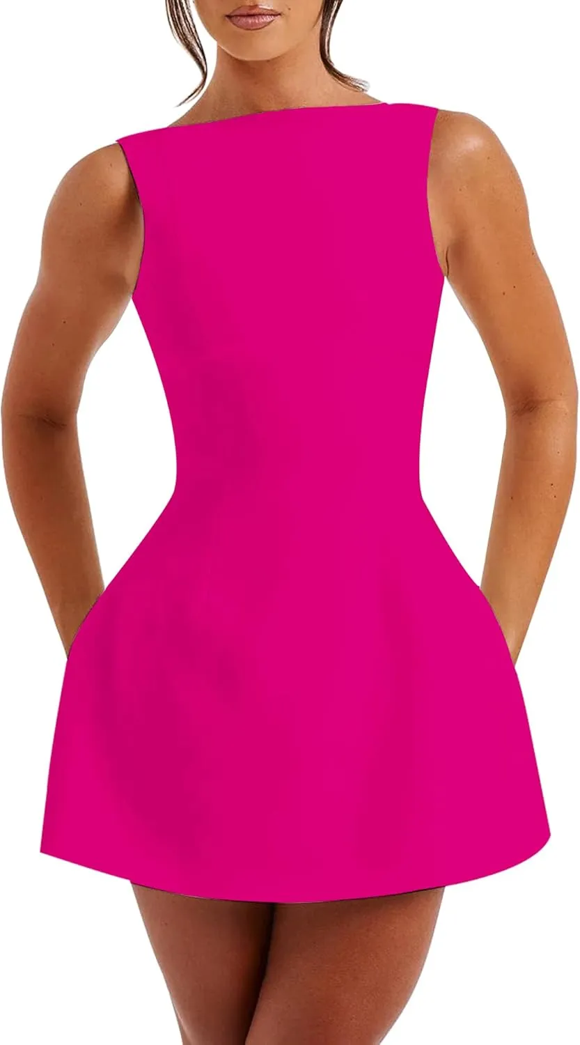 LuFeng Women's Summer Sexy Sleeveless Zipper Mock Neck Slim Fit A-line Mini Dress Bodycon Party Club Dress for Women