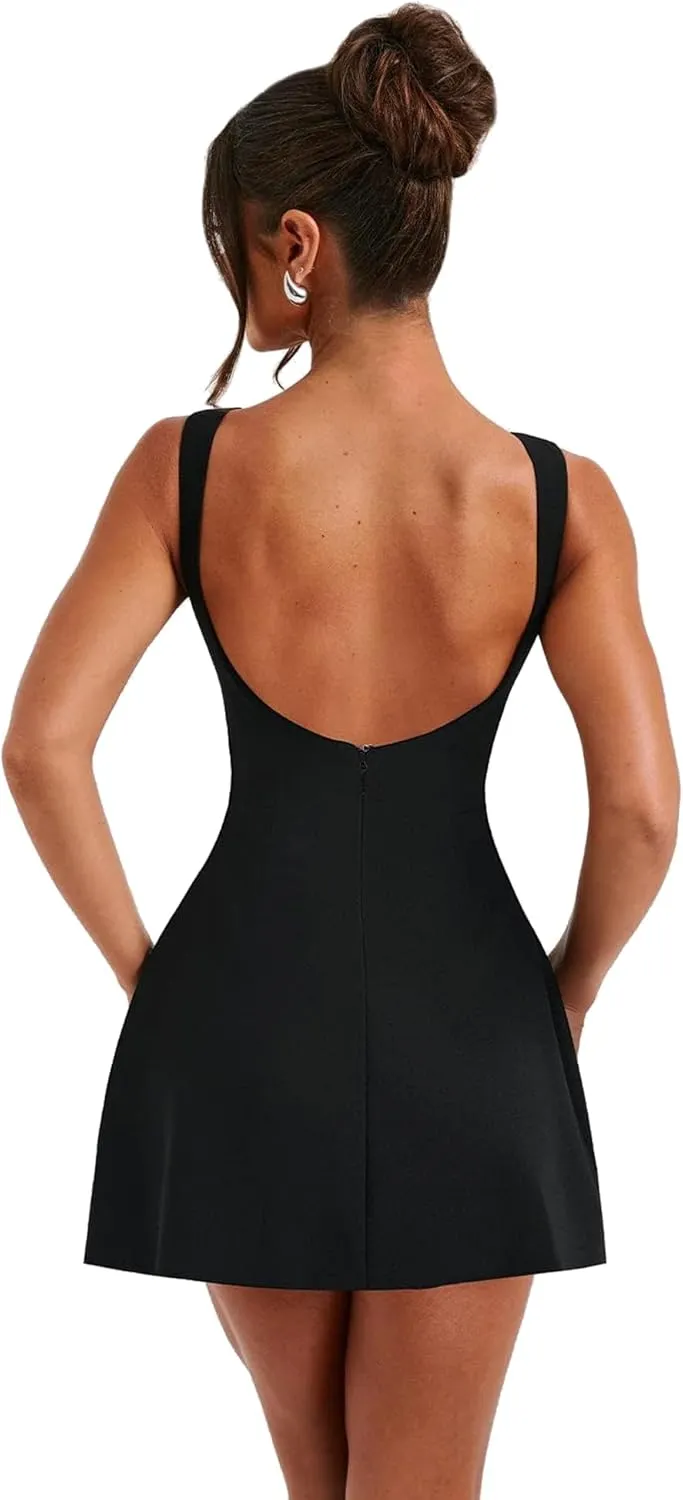LuFeng Women's Summer Sexy Sleeveless Zipper Mock Neck Slim Fit A-line Mini Dress Bodycon Party Club Dress for Women