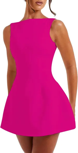 LuFeng Women's Summer Sexy Sleeveless Zipper Mock Neck Slim Fit A-line Mini Dress Bodycon Party Club Dress for Women