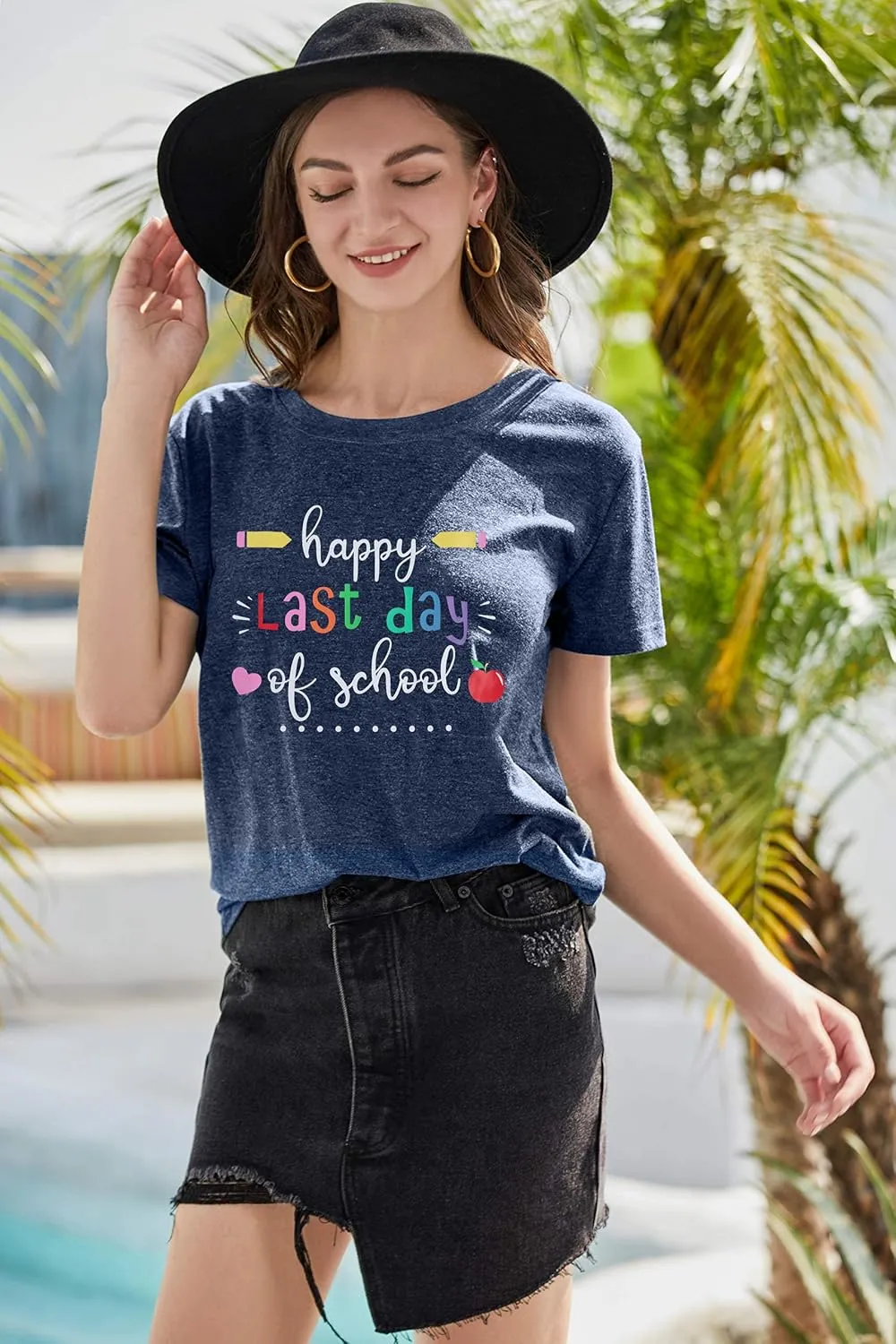MNLYBABY Happy Last Day of School Shirt Women Teachers Shirt School Graduation Tee Appreciation Gift Teacher Life Top