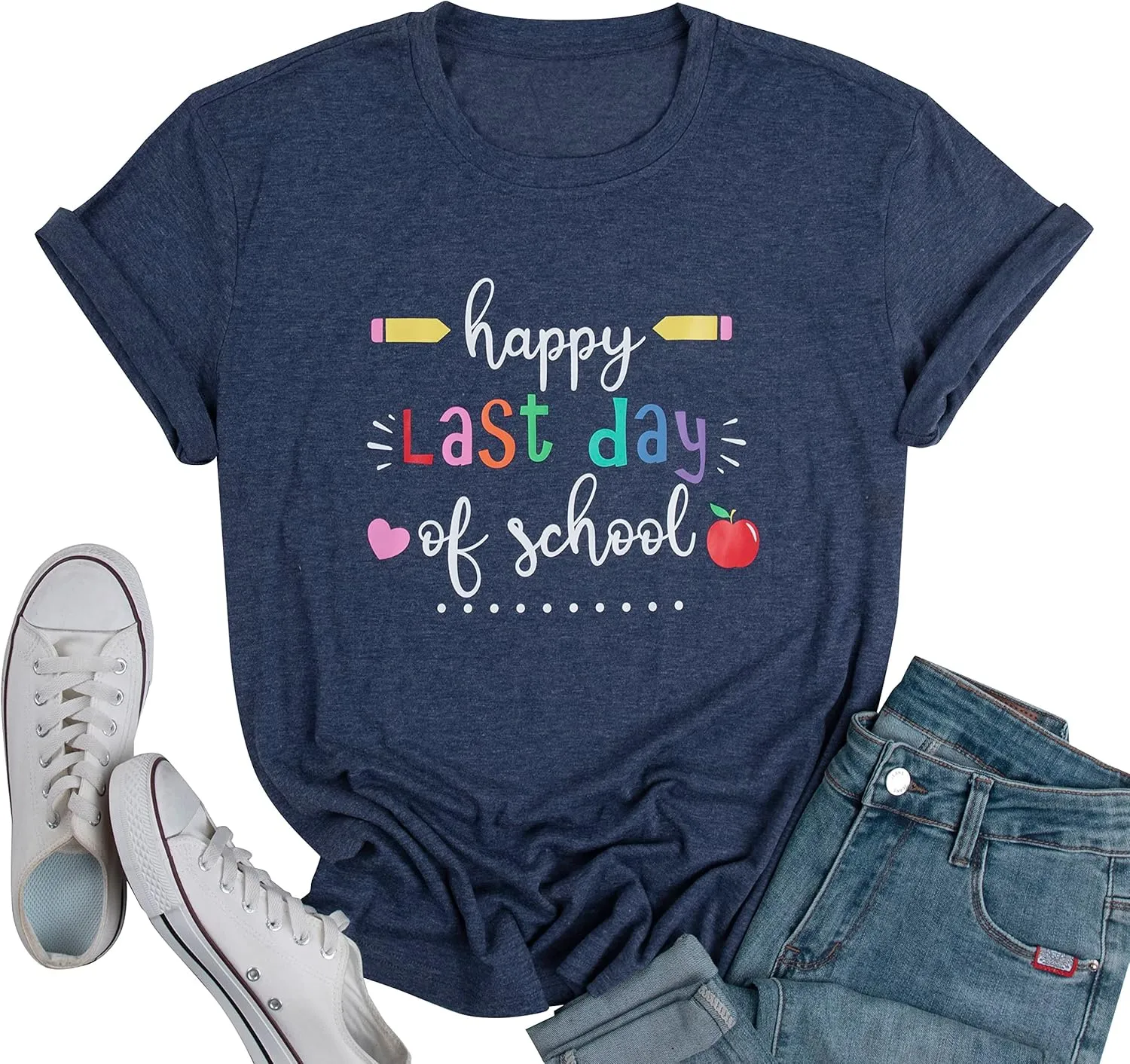 MNLYBABY Happy Last Day of School Shirt Women Teachers Shirt School Graduation Tee Appreciation Gift Teacher Life Top