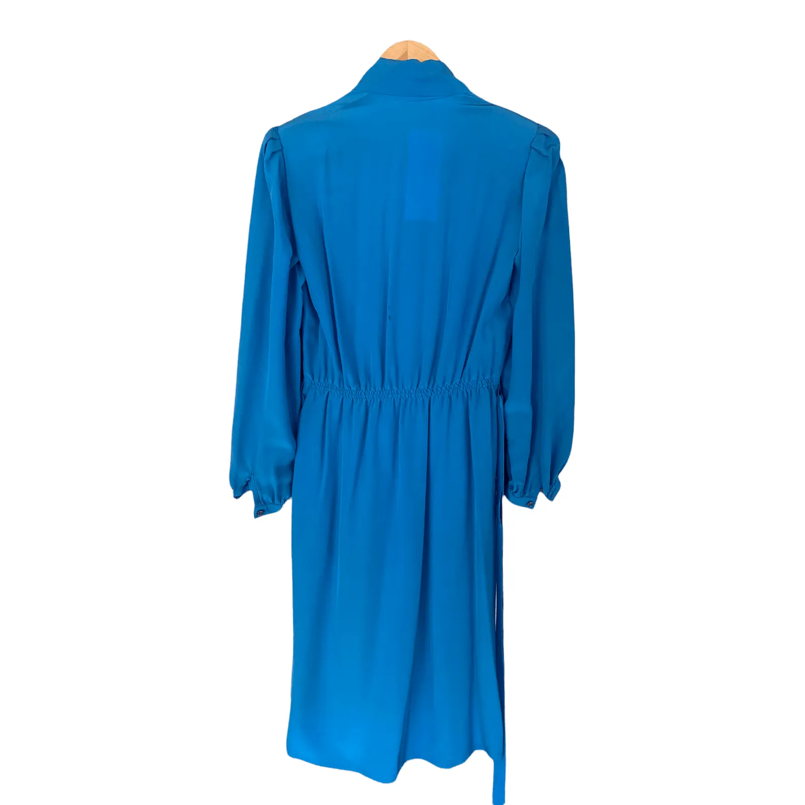 Rouie Vintage 100% Silk Dress Long Sleeve Pussy Bow Electric Blue UK Size 10