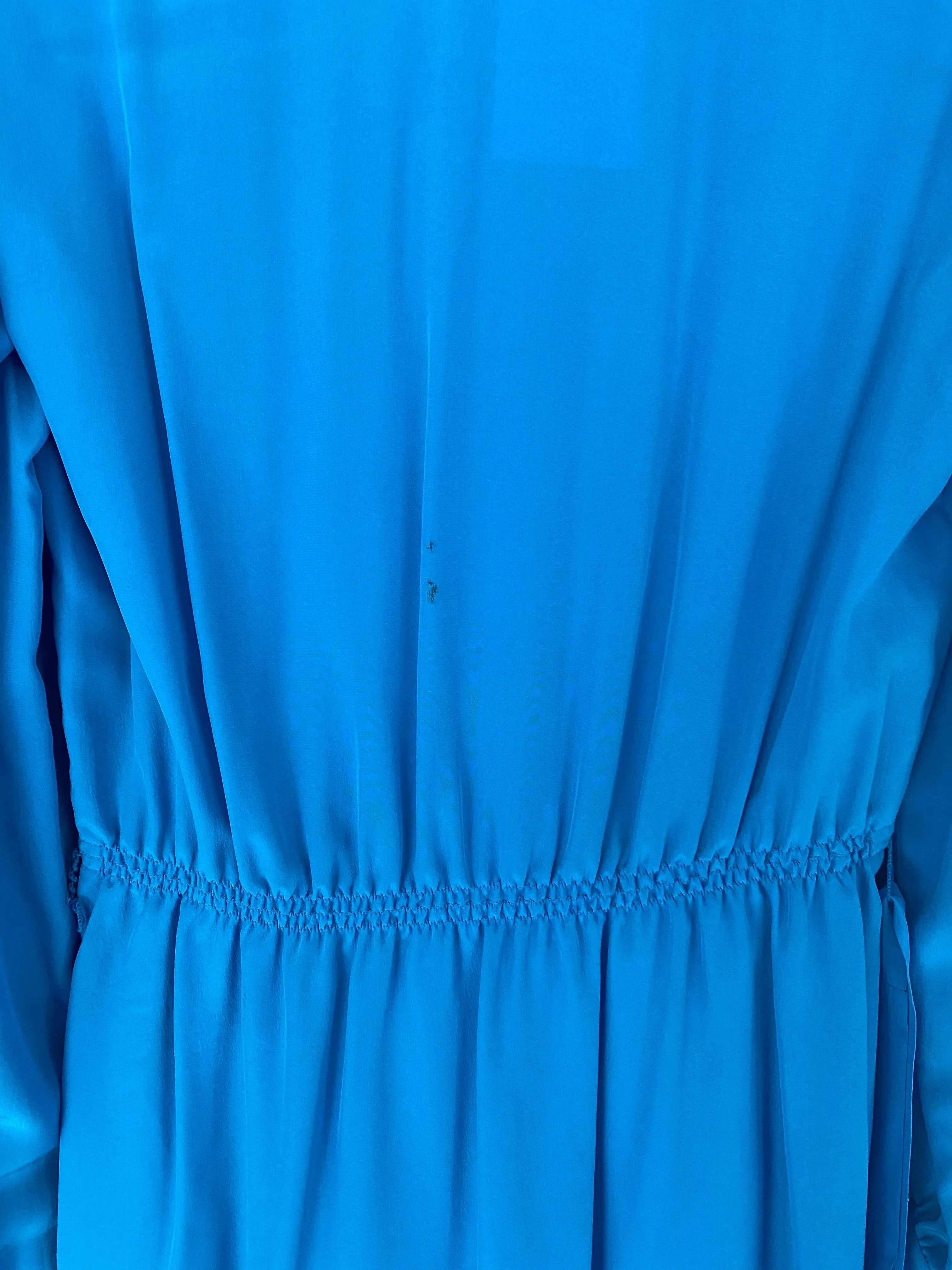 Rouie Vintage 100% Silk Dress Long Sleeve Pussy Bow Electric Blue UK Size 10