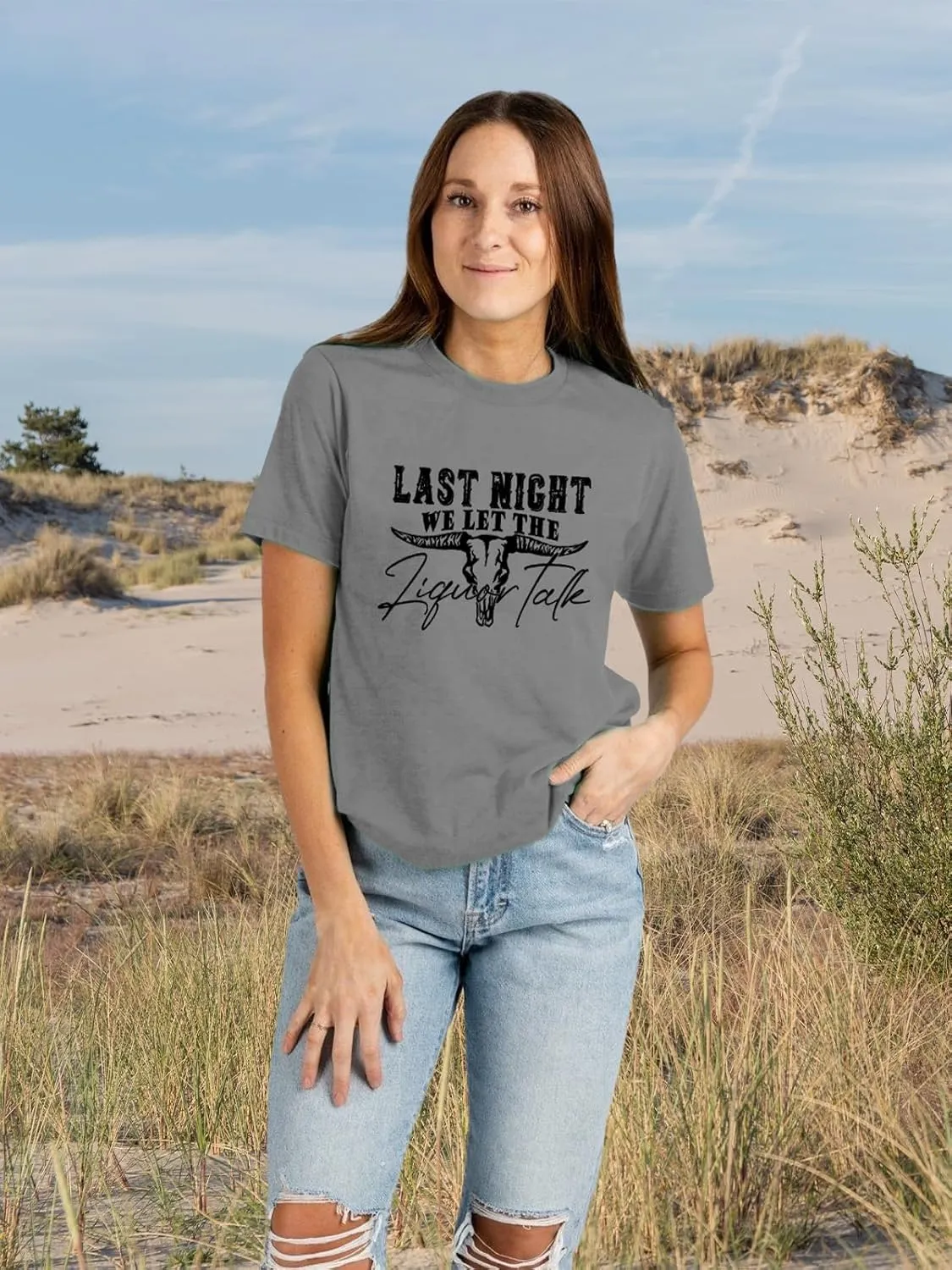 Savarana Western Cowgirls Shirts Women Vintage Graphic Tee Tops Funny Letter Print Country Music Tshirt